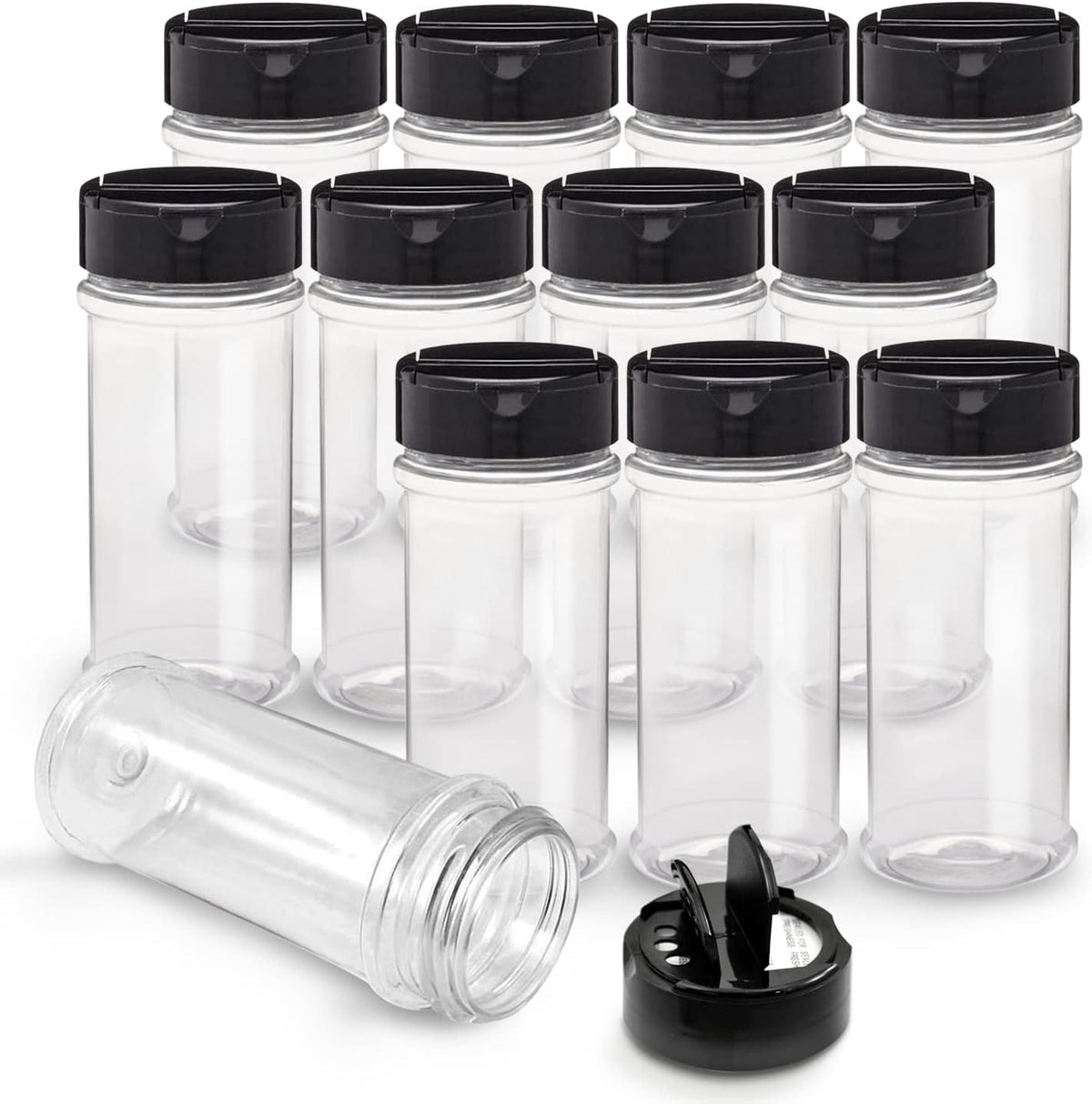 Plastic Spice Jars Bottle Containers with Black Cap, 5.5Oz, 12 Pack