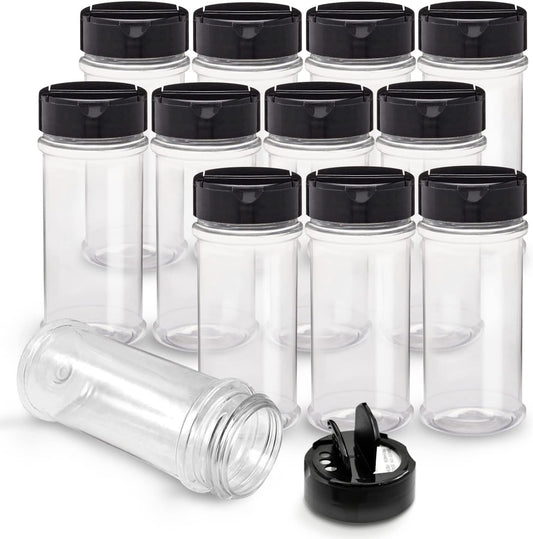 Plastic Spice Jars Bottle Containers with Black Cap, 5.5Oz, 12 Pack