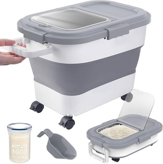 HOYTAMDA 20-30Lbs Rice Container,Collapsible Food Storage Container Wheels