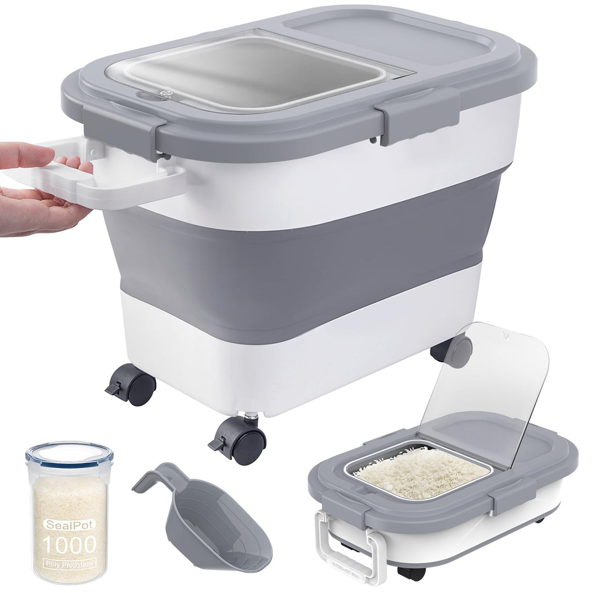 HOYTAMDA 20-30Lbs Rice Container,Collapsible Food Storage Container Wheels