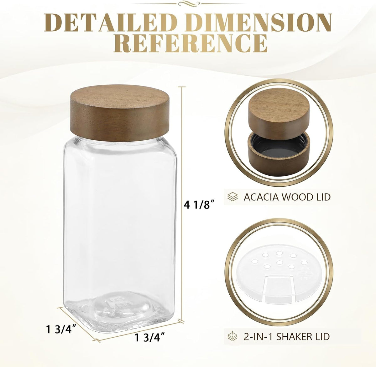 ZEHIQ 12Pcs 4oz Square Glass Spice Jars with Labels and Acacia Wood Lids
