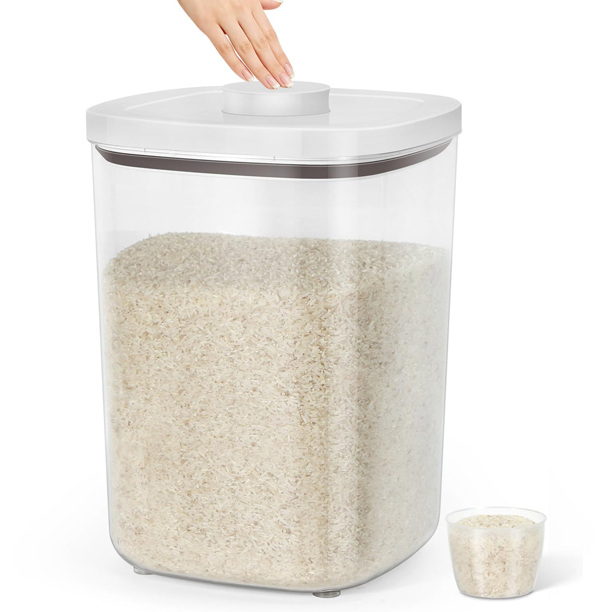TBMax Rice Flour Storage Container with Automatic Flip-up Lid 13 Lbs | 6.5 Qt, Short and Narrow Food Storage Flour Bin for Kitchen Drwer Organization, Pet Dog Cat Food Storage Container