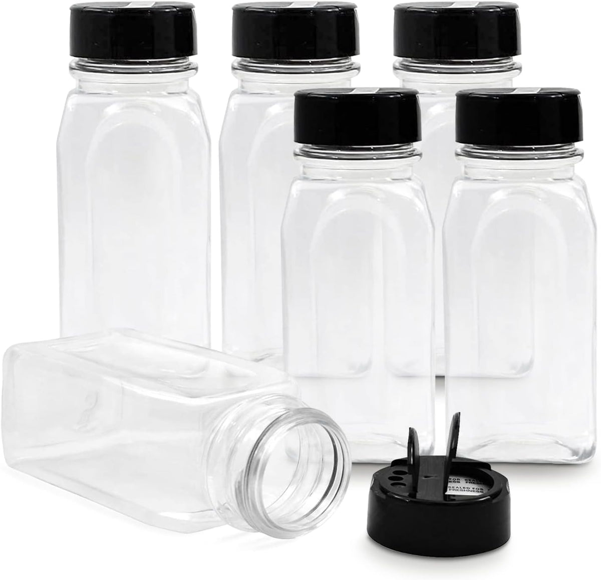 Plastic Spice Jars Bottle Containers with Black Cap, 14 Oz, 6 Pack