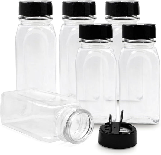 Plastic Spice Jars Bottle Containers with Black Cap, 14 Oz, 6 Pack