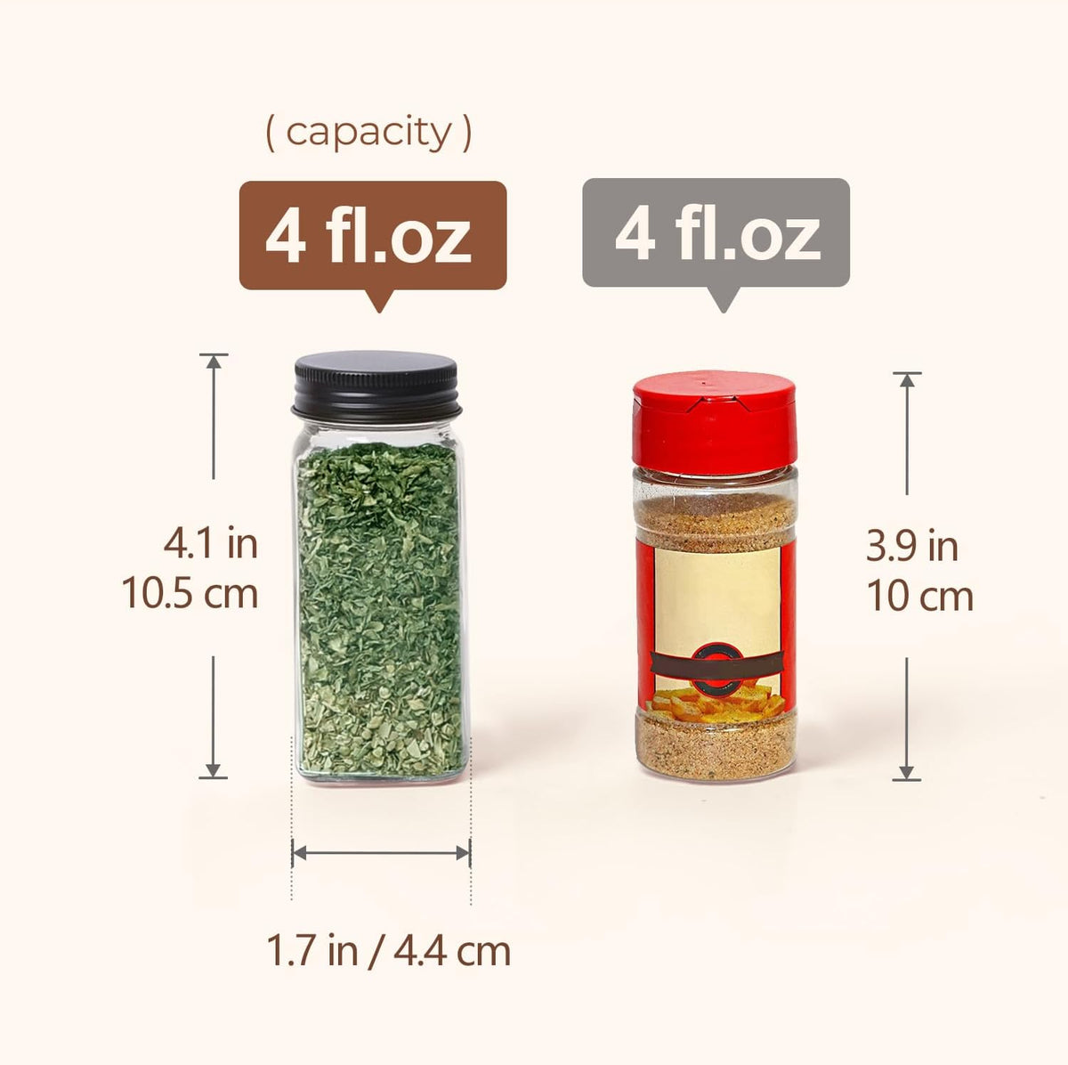 ComSaf Glass Spice Jars with with Labels 4 oz 15 Pack Small Square