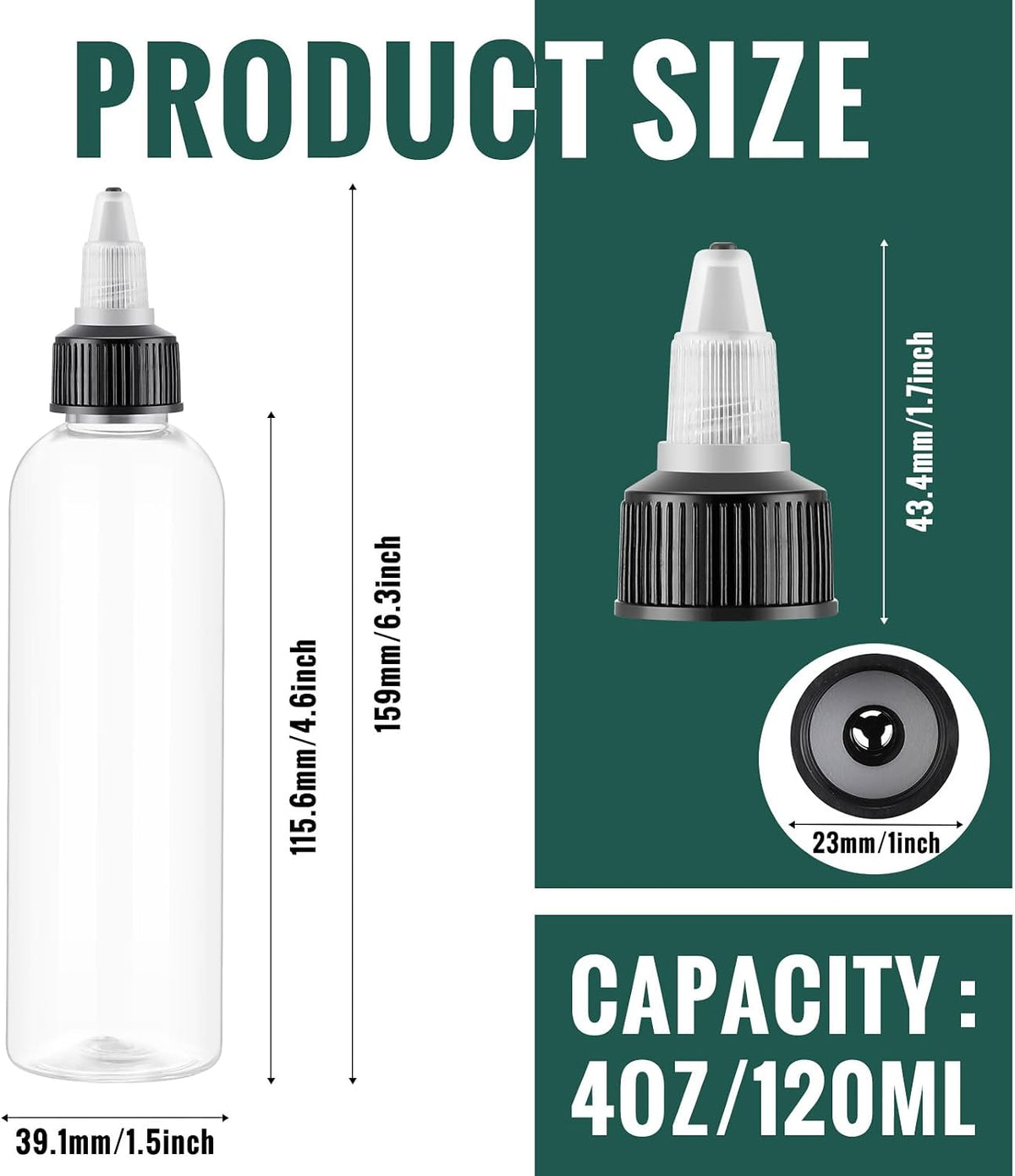Irenare 100 Pcs 4 oz Plastic Squeeze Bottles with Top Cap Bulk, Clear