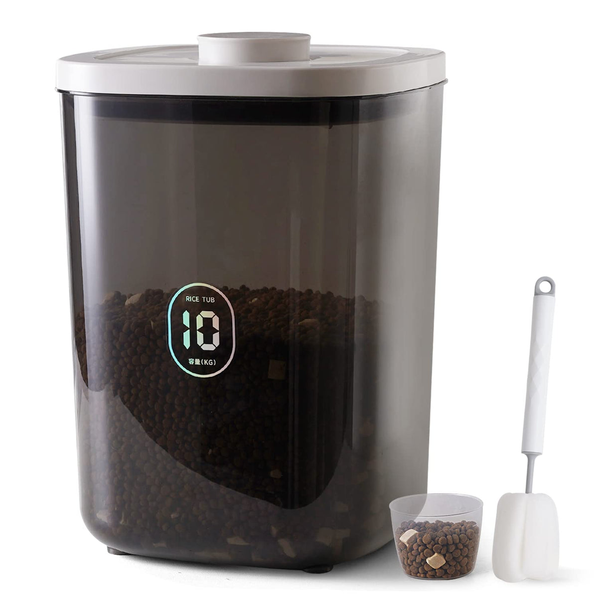 20-25 lbs Rice Dispenser,10.5 Qt/10 L/22-25 lbs Rice Container Storage with Measuring Cup & Brush Food Cereal Container Bins Household for Kitchen Pantry Organization (AY-10KG-WHITE)