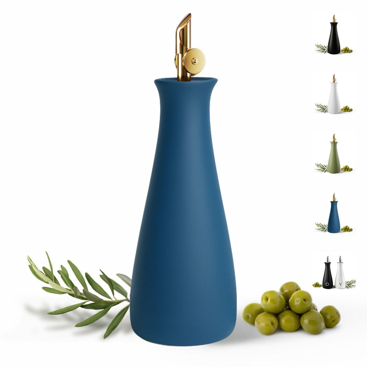 Ceramic Olive Oil Dispenser with Self-Closing Gold Spout, 530mL, Leakproof