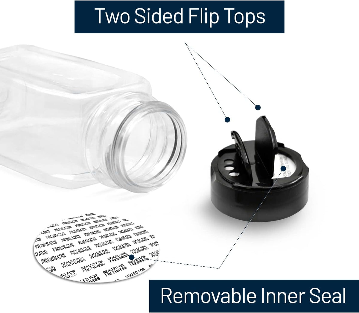 Plastic Spice Jars Bottle Containers with Black Cap, 14 Oz, 6 Pack