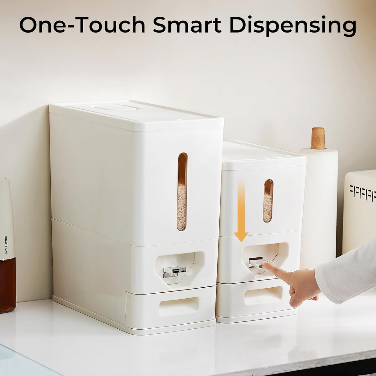 UFORU 22-25 LB Rice Dispenser,Airtight Rice Container with Built-In Drawer