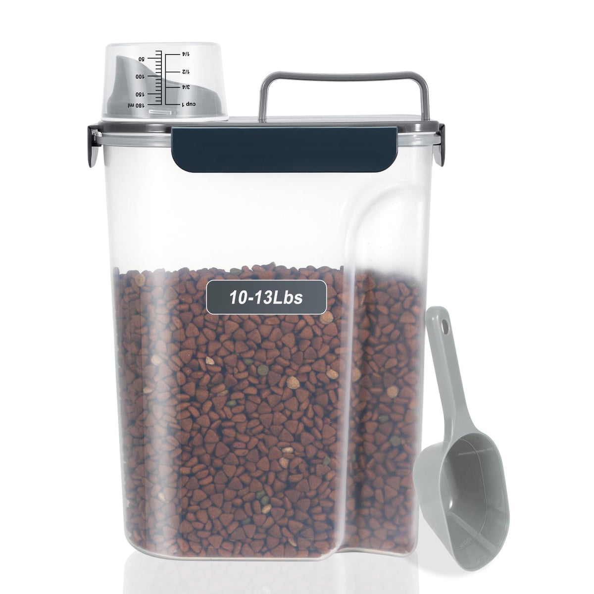 LEAWALK 5Lbs Airtight Cat Dog Food Storage Container with Upgraded Large Nozzle BPA-Free, Pet Food Storage Containers for Rice, Grain, Pet Food, Flour, Dog Treat Storage (Dark Gray, 5L-1pack)