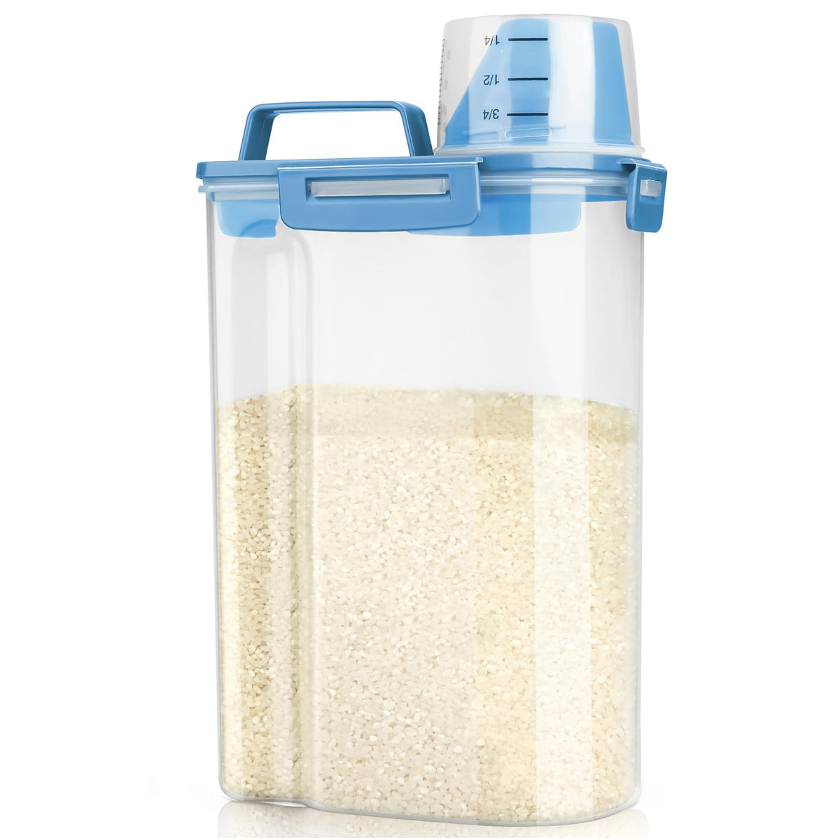 Viretec Rice Airtight Storage Container, 3 to 5Lbs Cereal Dry Food Flour Bin, Pet Dog Cat Food Dispenser with Measuring Cup, BPA Free Clear Plastic Kitchen and Pantry Organization Bin for Sugar