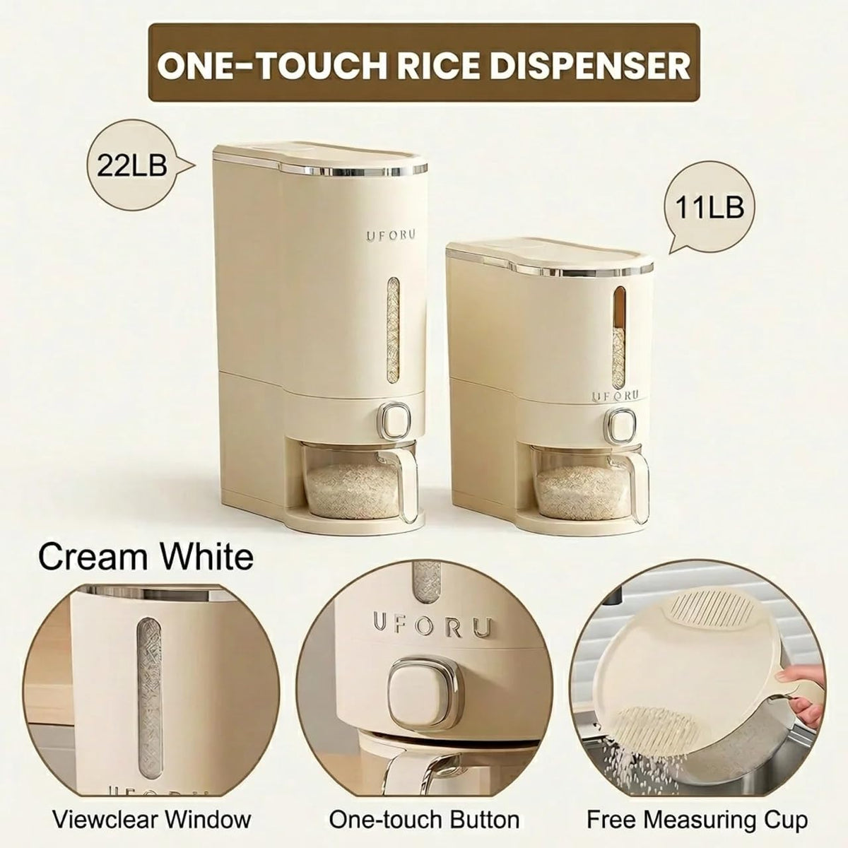 Rice Dispenser With Measuring Cup,Kitchen Grain Storage Container,Pantry&Home Dry Goods Storage Box (22-Pound)