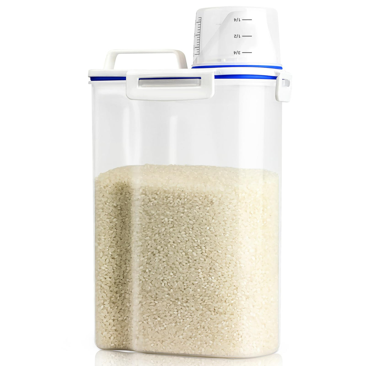 Viretec Rice Airtight Storage Container, 3 to 5Lbs Cereal Dry Food Flour Bin, Pet Dog Cat Food Dispenser with Measuring Cup, BPA Free Clear Plastic Kitchen and Pantry Organization Bin for Sugar