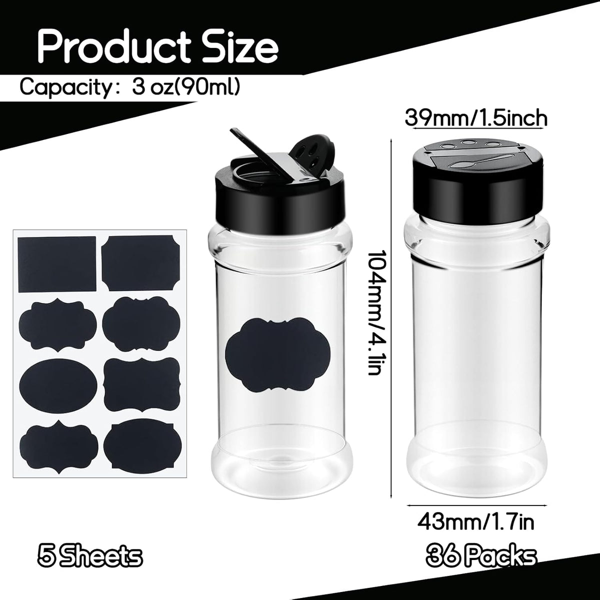 Ysglory 36 Pack 3 Oz Spice Jars Seasoning Containers Bottles with Label