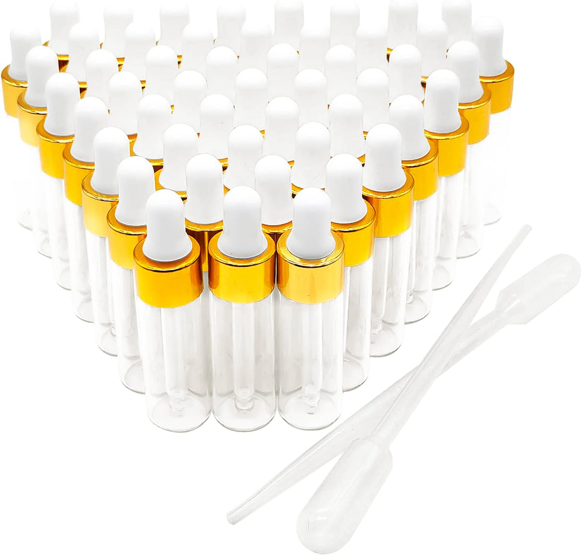 50PCS Transparent Sample Dropper Bottles, 5ml Mini Essential Oil Dropper Bottles, Perfume Bottles with 2 Plastic Droppers for Travel Test Samples