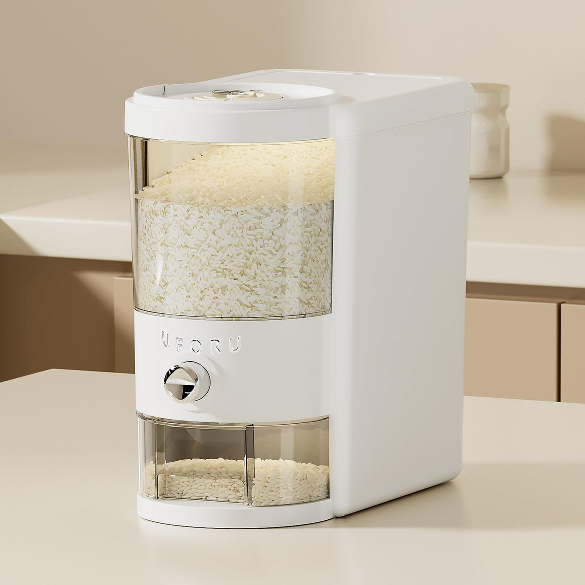 UFORU Rice Dispenser,23 LB Airtight Rice Storage Container with Date Dial