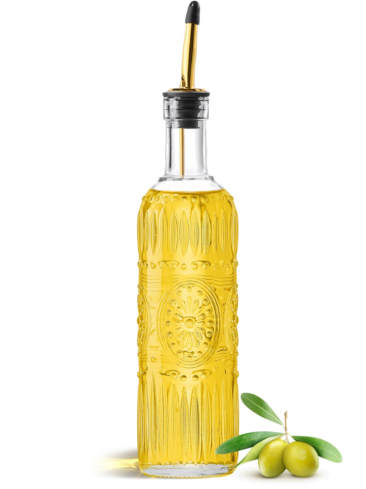 2 Pcs Olive Oil Dispenser Bottle for Kitchen,17oz Clear Glass Cooking Oil and Vinegar Dispenser Set, Coffee Syrup Dispenser with 2 Pourers and 1 Funnel (Two circles)