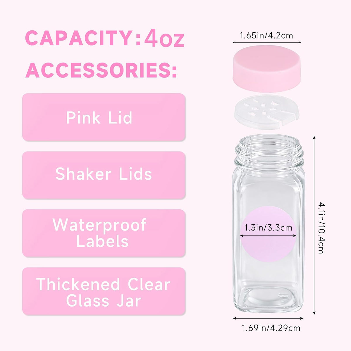 6 Pcs Glass Spice Jars with Label, 4oz Pink Airtight Seasoning Containers