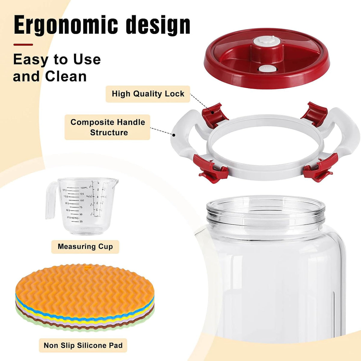 10L Glass Rice Storage Container for 20 lb Rice, Wide Mouth, Airtight Lid