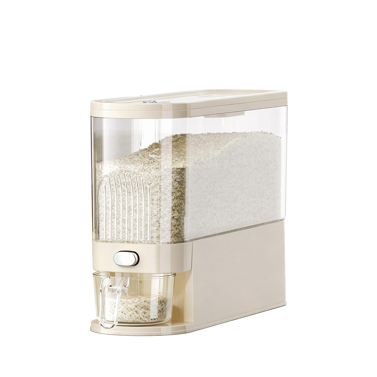 Rice Dispenser 11 Lbs, Airtight Rice Storage Container with Measuring Cup for Kitchen Pantry Organization, One-Touch Smart Dry Food Dispenser for Household Grain