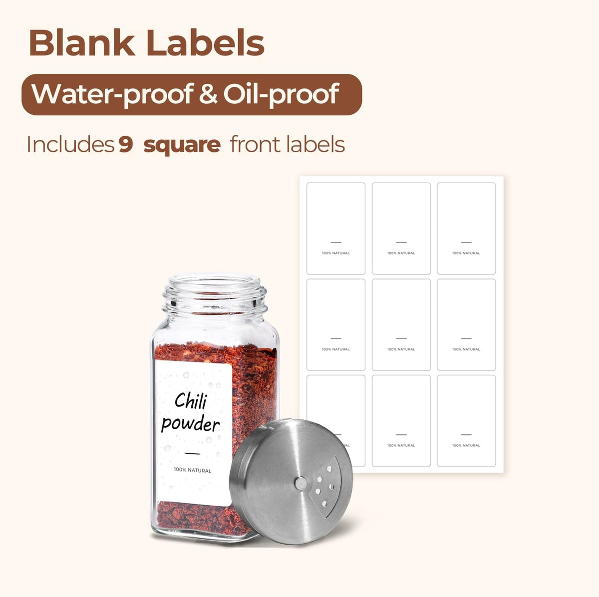 ComSaf Glass Spice Jars with Shaker Lids 4 oz 6 Pack Square