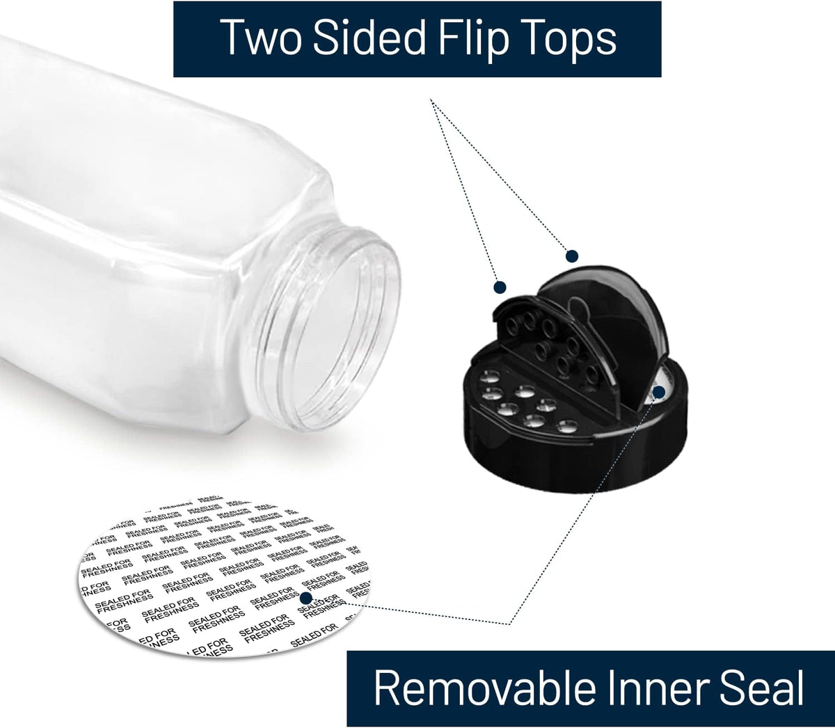 Plastic Spice Jars Bottle Containers with Black Cap, 32 Oz, 6 PACK