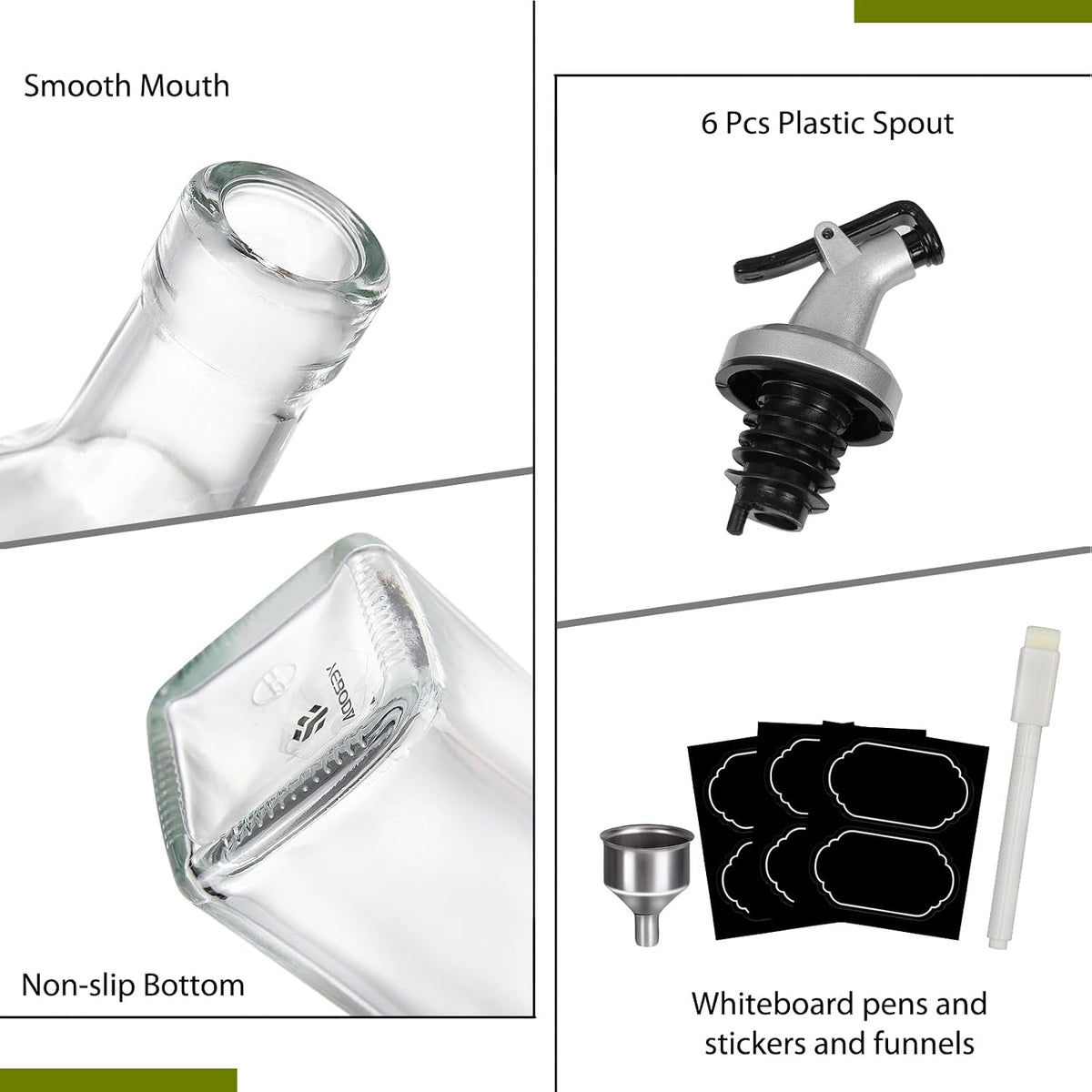 YEBODA 8 oz Glass Olive Oil Dispenser Bottles with Pourers, 6 Pack