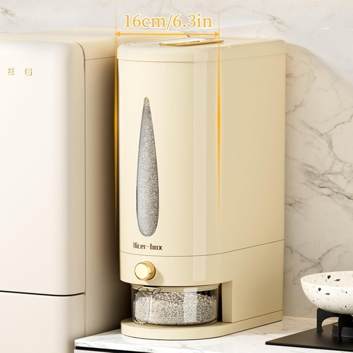 Large Rice Dispenser, 12Lbs Cereal Dispenser Rice Container Food Storage Container with Measuring Cup, Cereal Containers Storage Kitchen Storage Household Rice Pet Food Holder (S-12LBS)