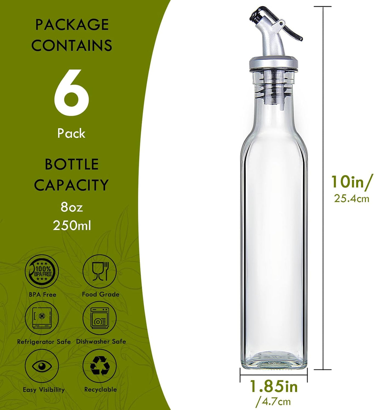 YEBODA 8 oz Glass Olive Oil Dispenser Bottles with Pourers, 6 Pack
