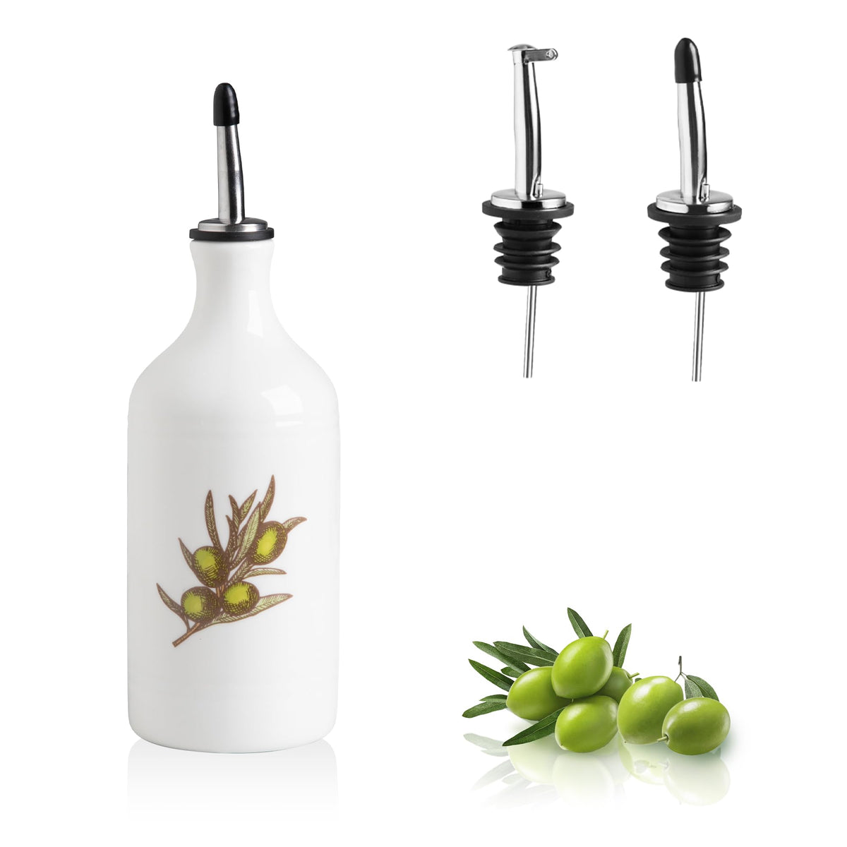 Sweejar Ceramic Olive Oil Dispenser Bottle, Opaque Oil Cruet Protects Oil to Reduce Oxidation, Suitable for Storage Oil, Vinegar, Coffee Syrups & Other Liquids, Pack of 1, 15.5 Fl Oz (White)