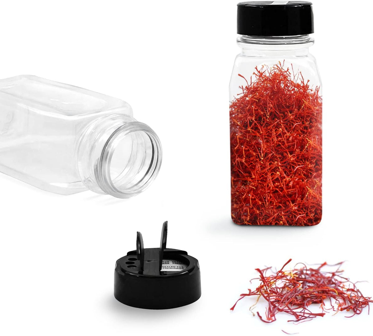 Plastic Spice Jars Bottle Containers with Black Cap, 14 Oz, 6 Pack