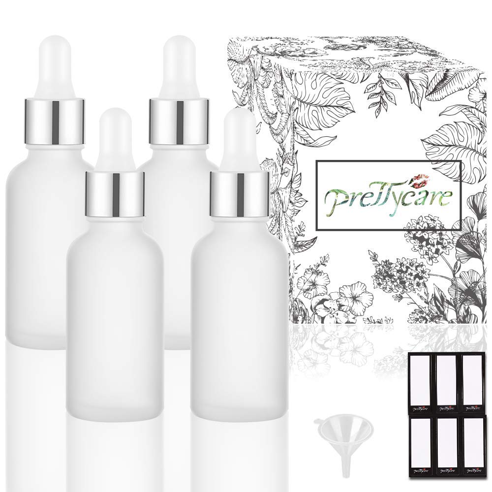 PrettyCare Glass Eye Dropper Bottles 24 Pack, 1oz (30ml) Clear Empty Thick Bottles Bulk with Leakproof Golden Caps - With Labels & Funnels for Storage, Travel, Essential Oils, Cuticle Oils, Tinctures