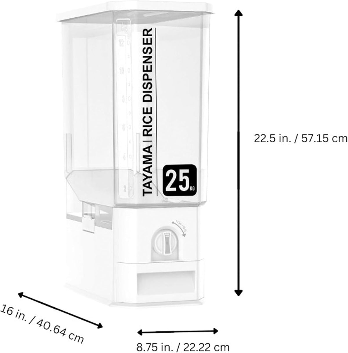 TAYAMA 55 lbs. Capacity Rice Dispenser Grain Storage Container,White
