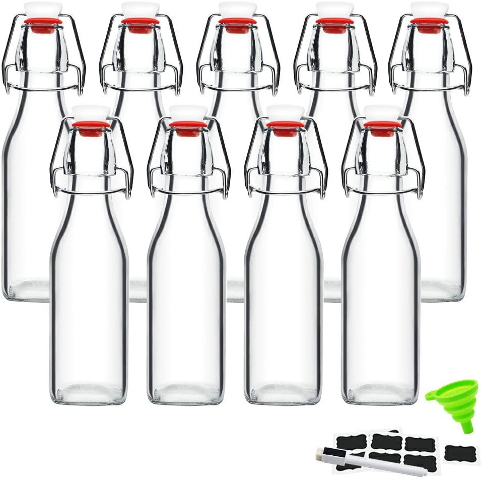 ZEBEIYU Swing Top Glass Bottles 8 oz with Airtight Lids for Home Brewing