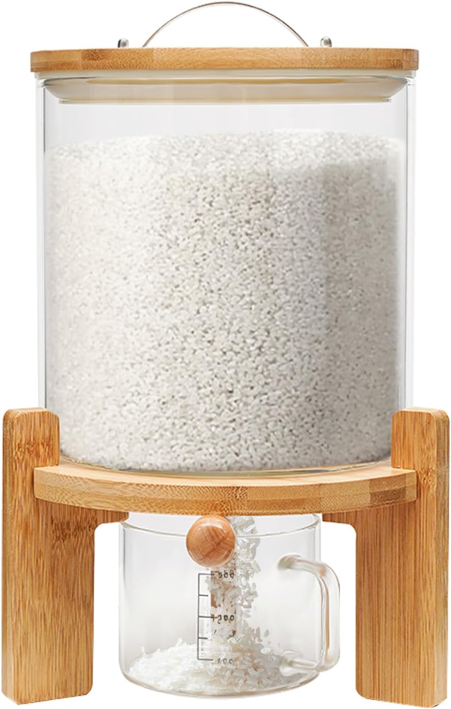 Rice Dispenser, Grain Dispenser Glass Bucket, Cereal Storage Dispenser, Large Capacity Storge Container for Dry Food (5 L)