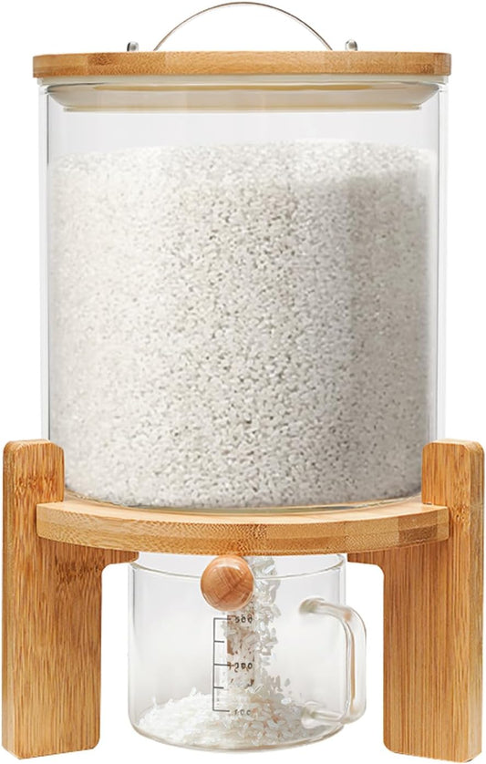 Rice Dispenser, Grain Dispenser Glass Bucket, Cereal Storage Dispenser, Large Capacity Storge Container for Dry Food (5 L)