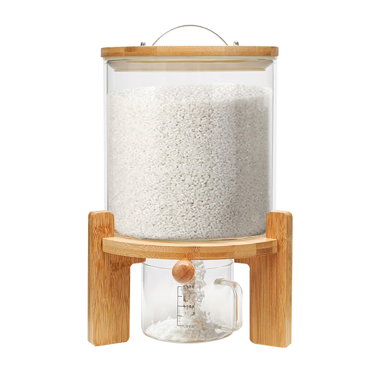 Rice Dispenser, Grain Dispenser Glass Bucket, Cereal Storage Dispenser, Large Capacity Storge Container for Dry Food (5 L)