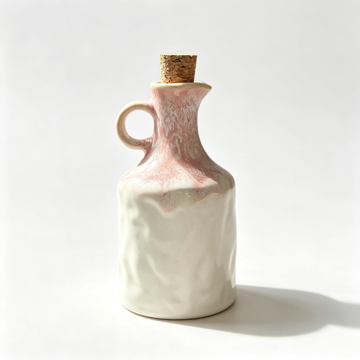 Green Ceramic Olive Oil Dispenser Bottle with Cork Stopper 13.5Oz