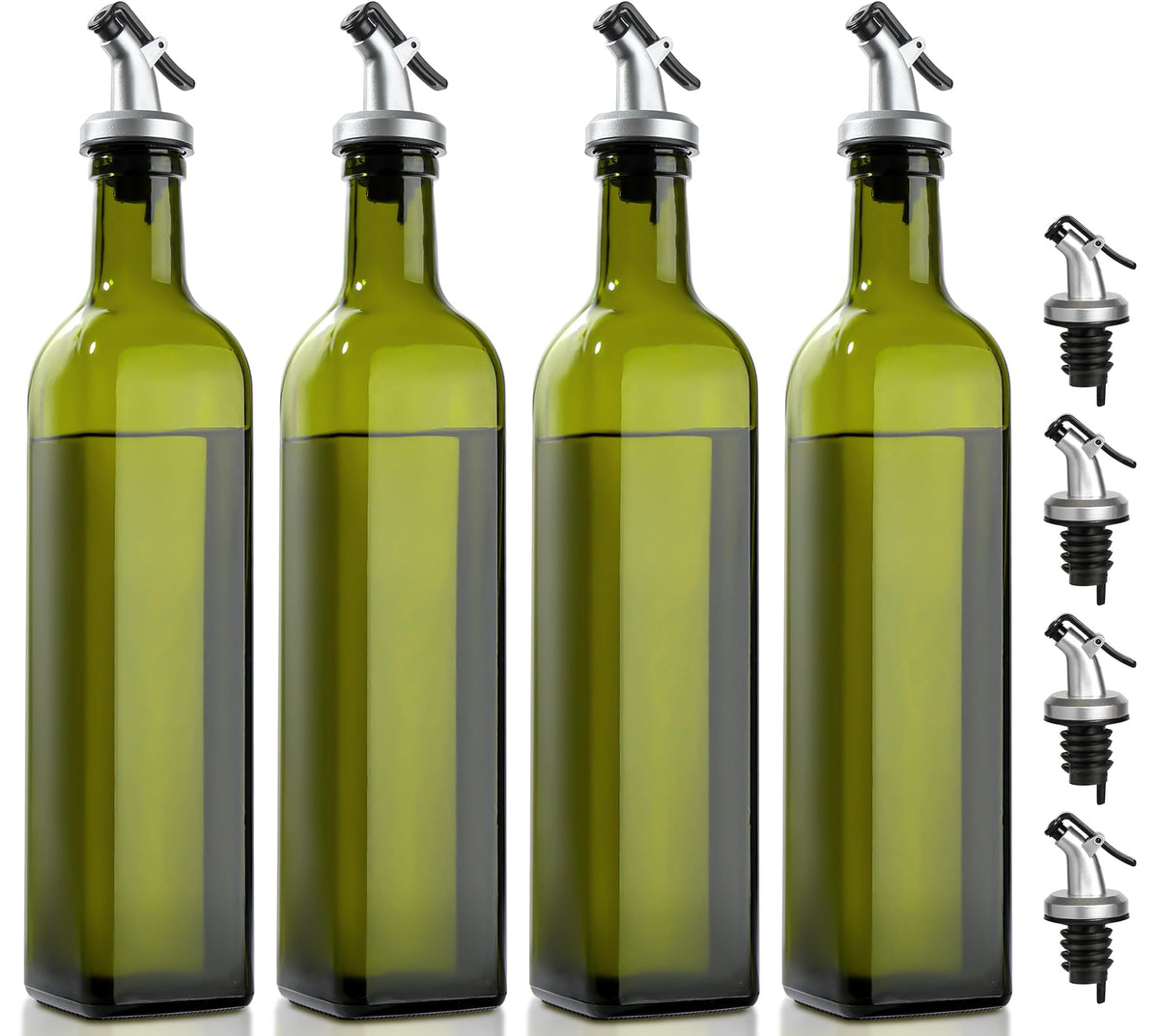 gmisun Oil and Vinegar Dispenser Bottles Set, 2 Pack 17 Fl Oz Olive Oil Dispensers Bottle for Kitchen, Clear Glass Cooking Vegetable Oil Container Cruet Set with Plastic Pourer Spout & Labels
