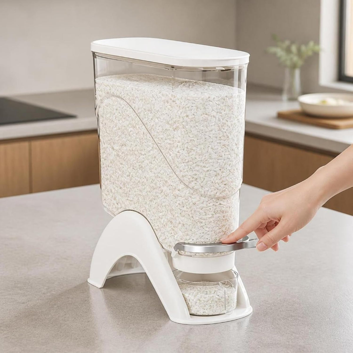 Baoblaze Airtight Grain Dispenser with Receptacle, Small, White