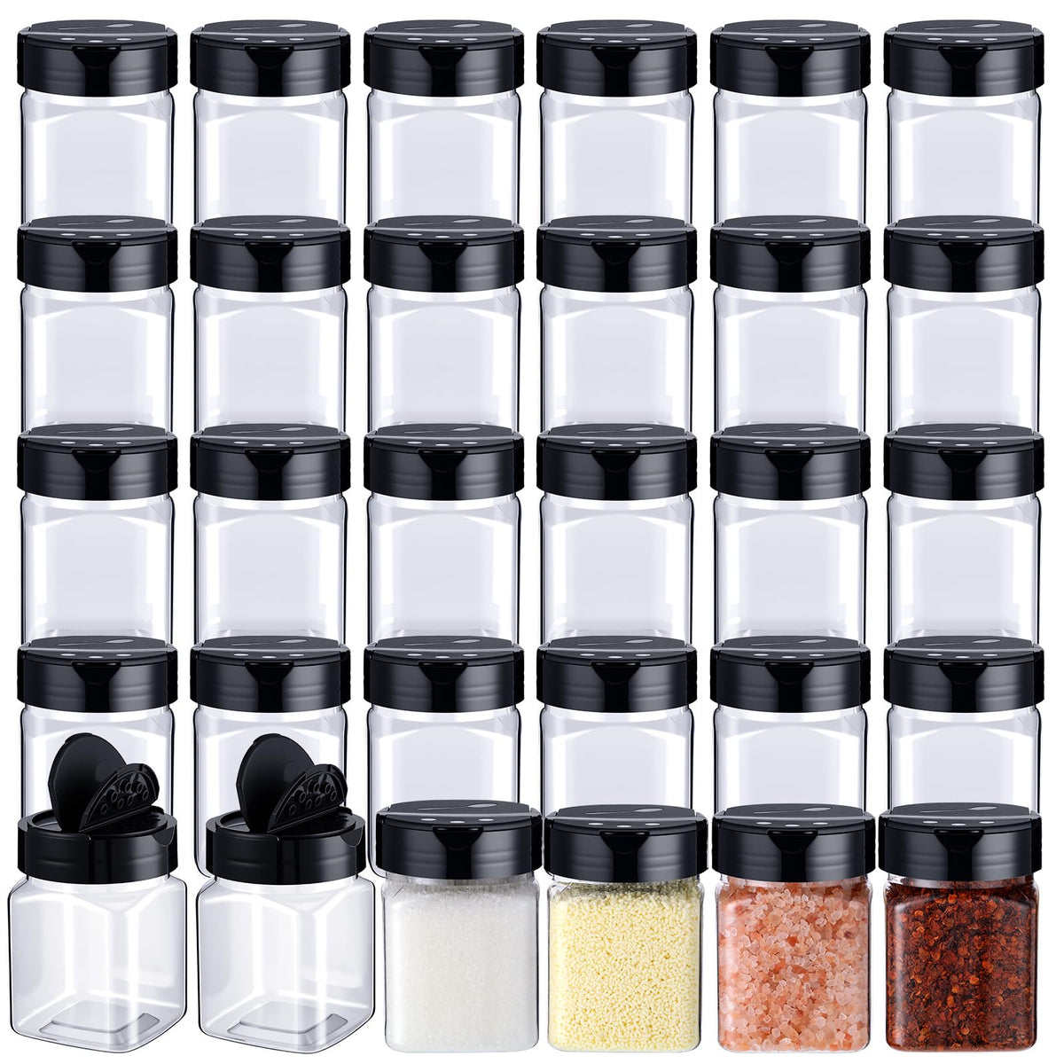 Mimorou 8.7 oz 30 Pack Plastic Spice Jars with Shaker Lids Clear Seasoning Containers Spice Bottles for Kitchen Storing Herbs Seasoning Powders (Cylinder)
