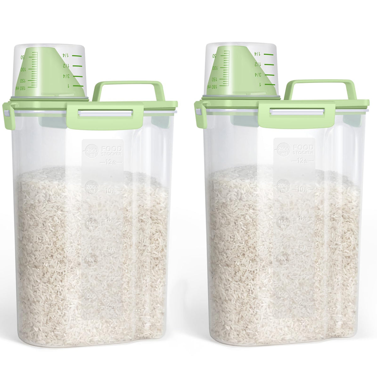 TBMax Rice Container Cereal Storage Container 2 Pack 5 Lbs, Kitchen Pantry Dry Food Storage Holder with Easy-Pouring Spout & Handy Cup, Small Pet Dog Cat Food Dispenser for Daily Feeding -Grey