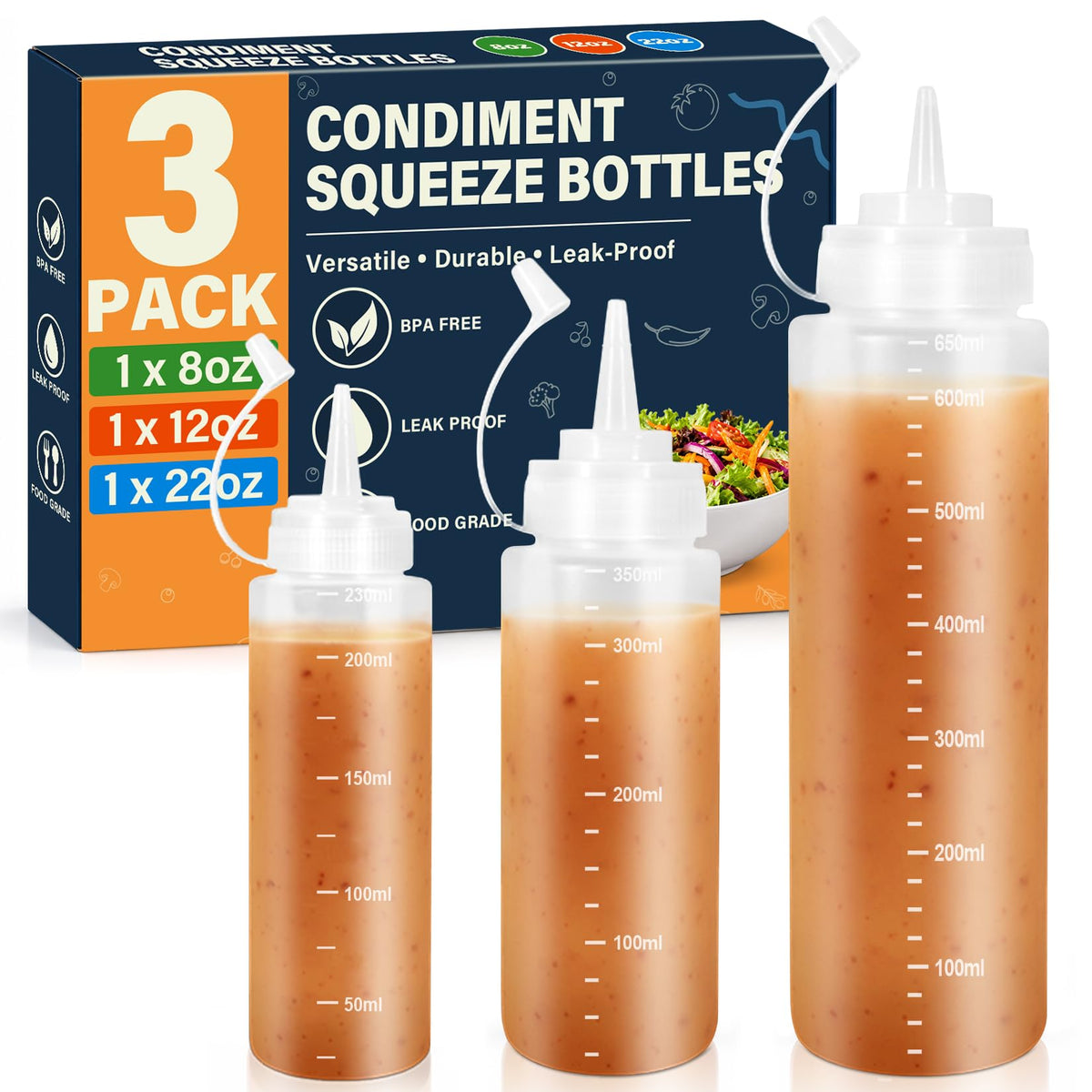 16 oz Condiment Squeeze Bottles, Squeeze Bottles for Sauces, Syrup Bottles