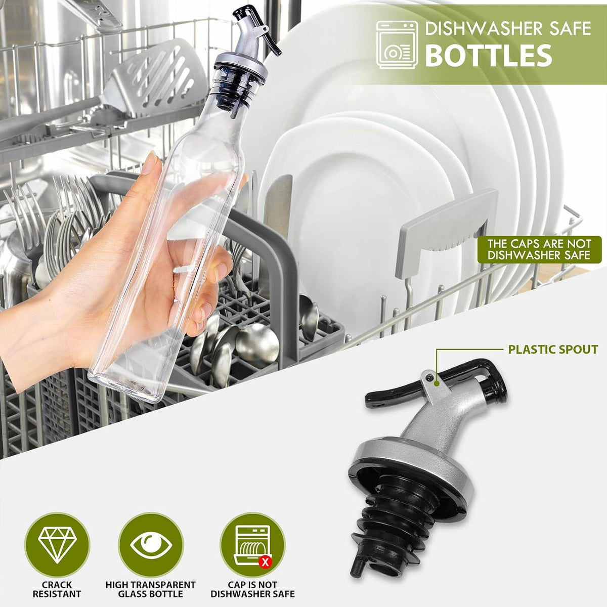 YEBODA 8 oz Glass Olive Oil Dispenser Bottles with Pourers, 6 Pack