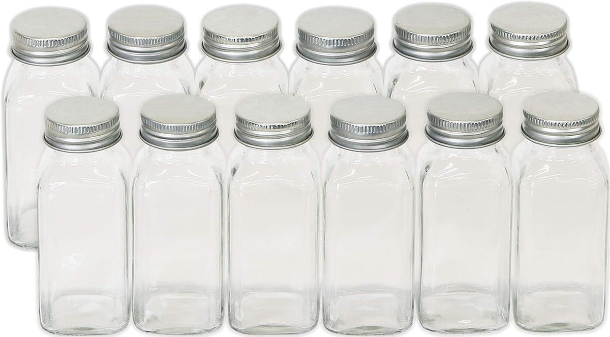 Simple Houseware Spice Jars 6-oz Square Glass Bottles, 12 Pack