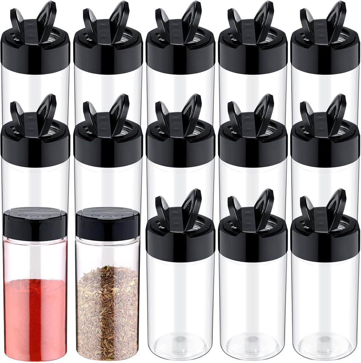 Mimorou 8.7 oz 30 Pack Plastic Spice Jars with Shaker Lids Clear Seasoning Containers Spice Bottles for Kitchen Storing Herbs Seasoning Powders (Cylinder)
