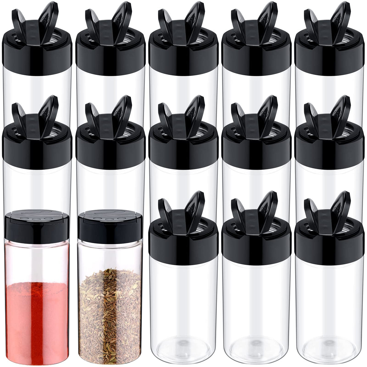 Mimorou 8.7 oz 30 Pack Plastic Spice Jars with Shaker Lids Clear Seasoning Containers Spice Bottles for Kitchen Storing Herbs Seasoning Powders (Cylinder)