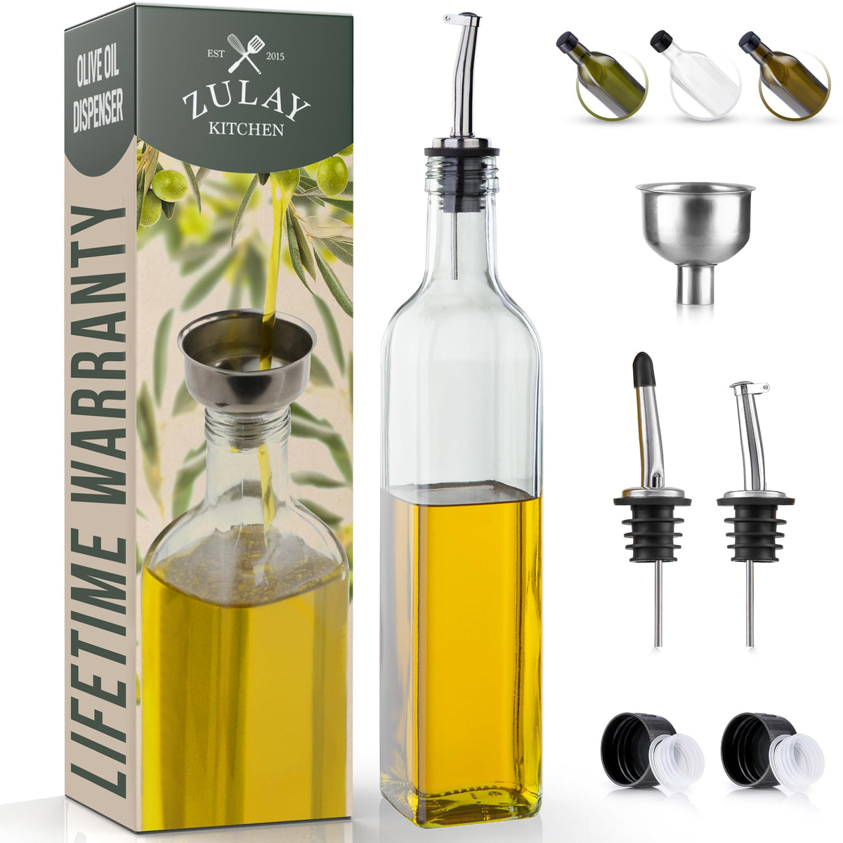Zulay Kitchen 17oz Olive Oil Glass Dispenser Bottle