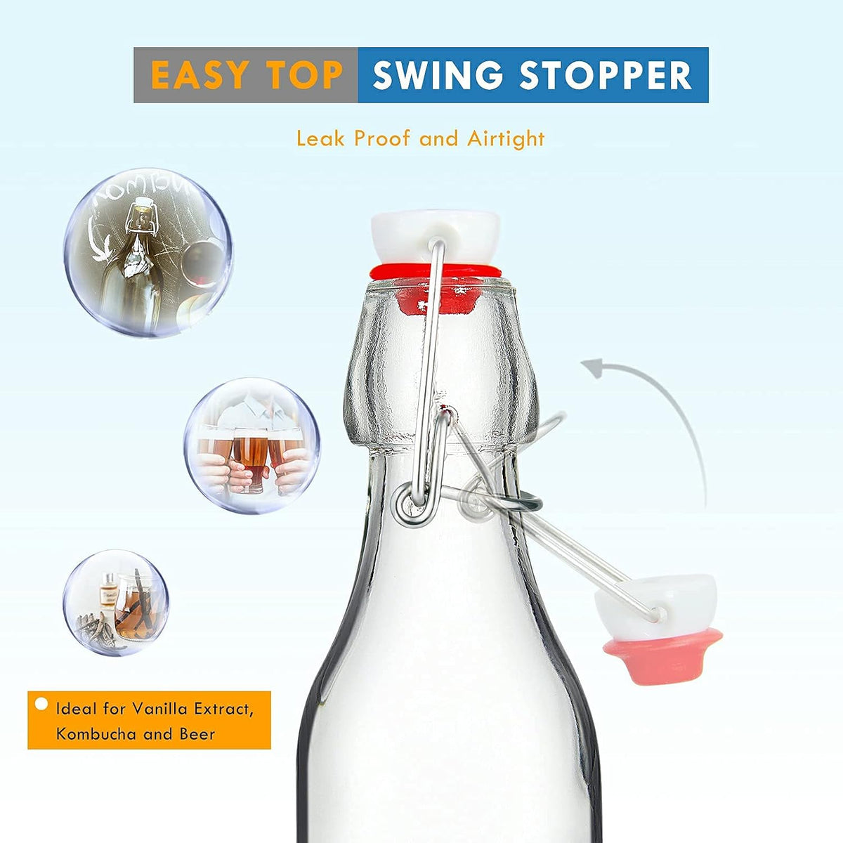 YEBODA 8 oz Clear Swing Top Glass Bottles with Airtight Lids, 9 Pack